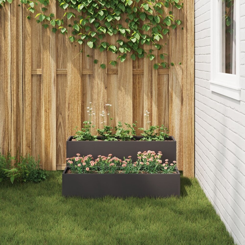 VidaXL Tuinpot 2-laags 100x60x45 cm Zwart Staal