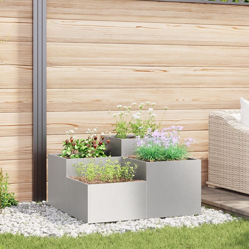 VidaXL Tuinplanter 100x100x48 cm Roestvrijstaal