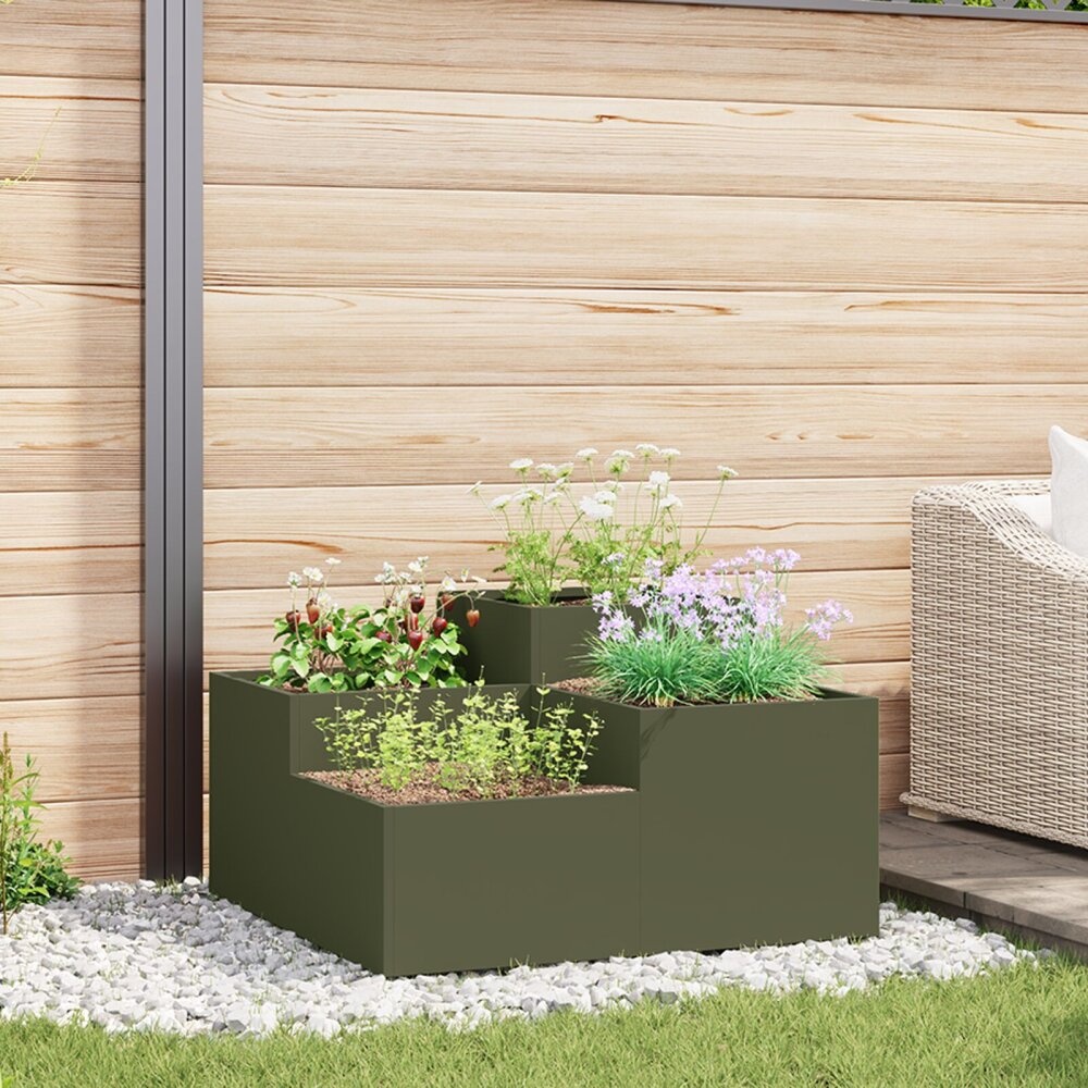 VidaXL Tuin Planter 100x100x48 cm Olijfgroen Staal