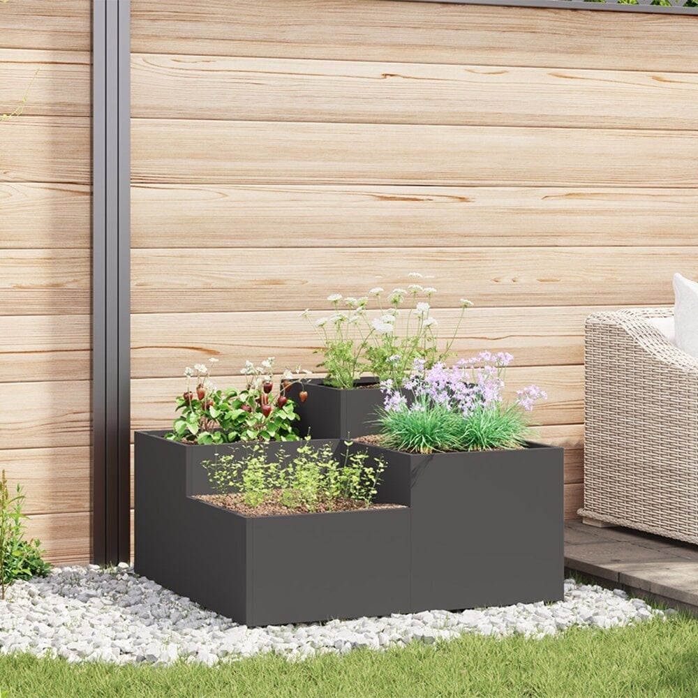 VidaXL Tuinplantcontainer 100x100x48 cm Zwart Staal