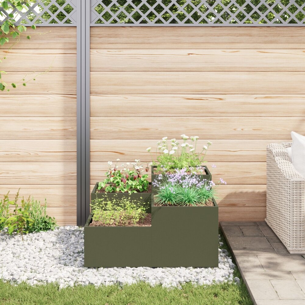 VidaXL Tuin Plantenbak 80x80x48 cm Olijf Groen Staal