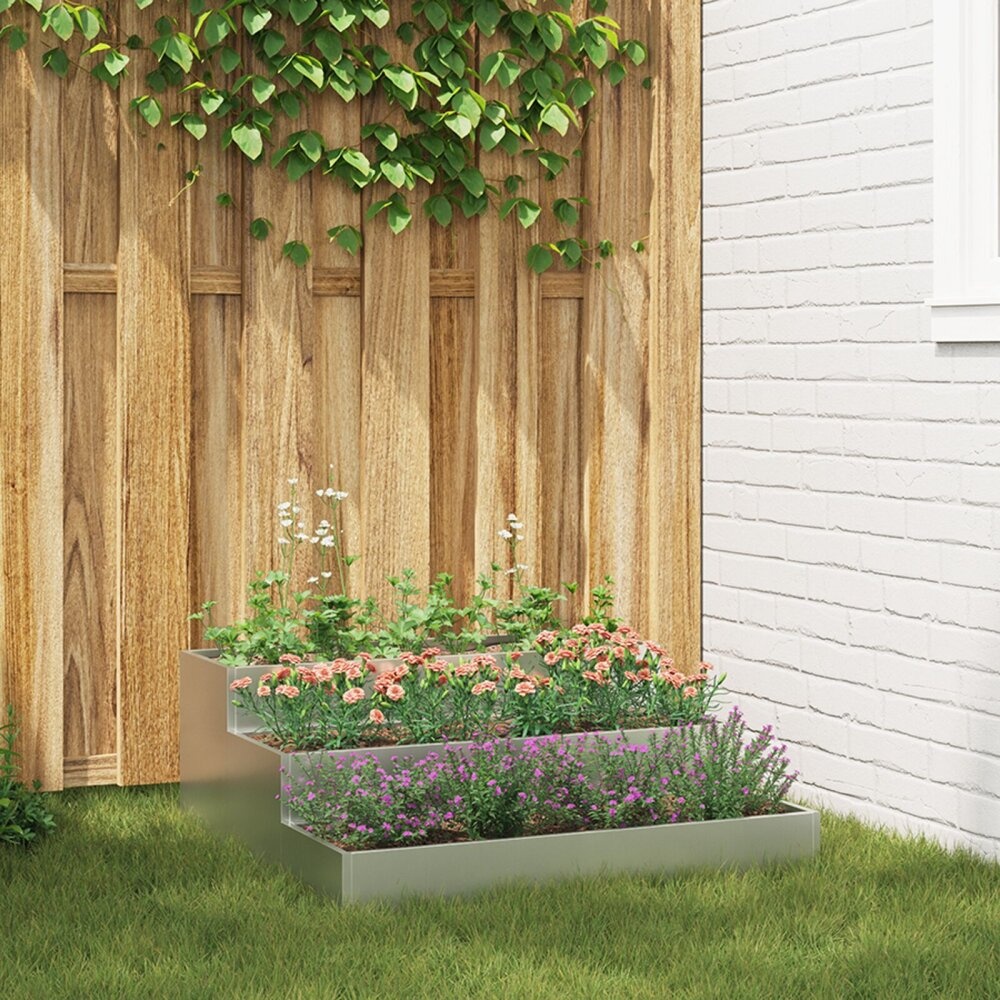 VidaXL Tuinplanter 3-laags 90x90x35 cm Gegalvaniseerd Staal