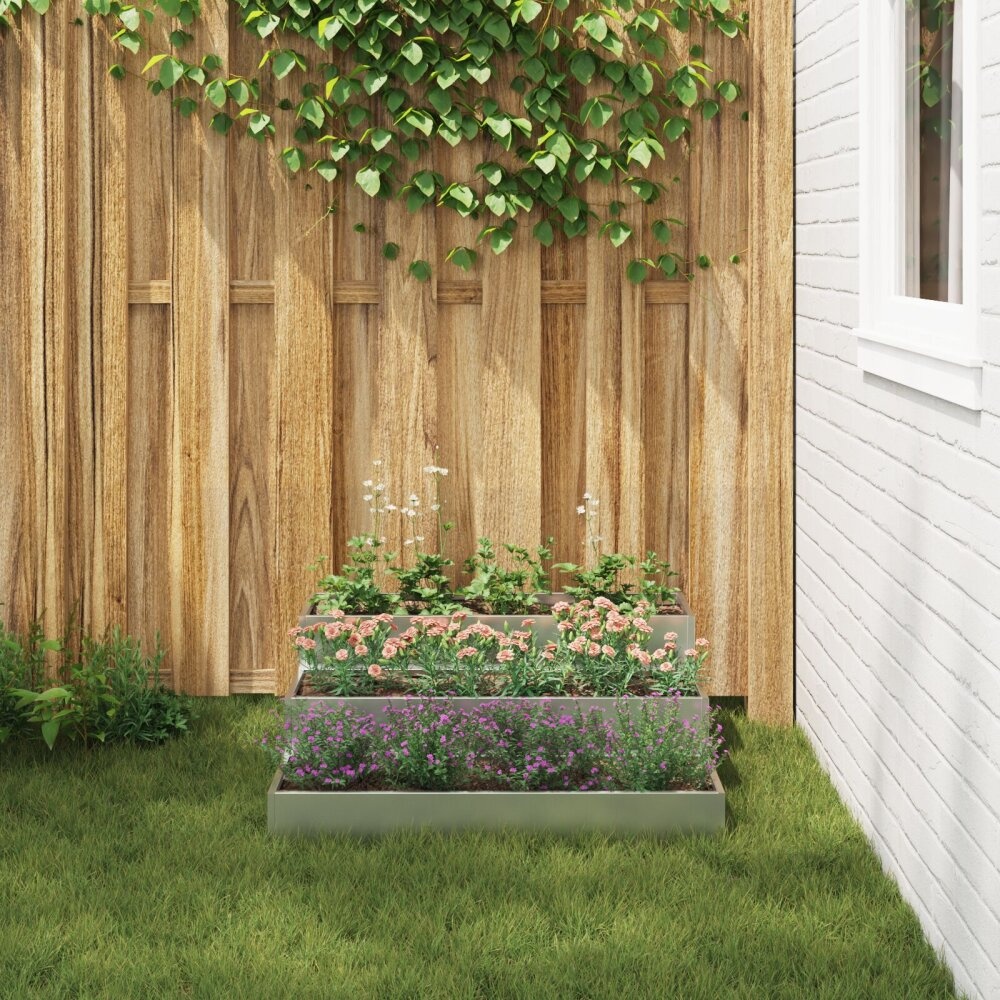 VidaXL Tuinplanter 3-laags 90x90x35 cm Gegalvaniseerd Staal