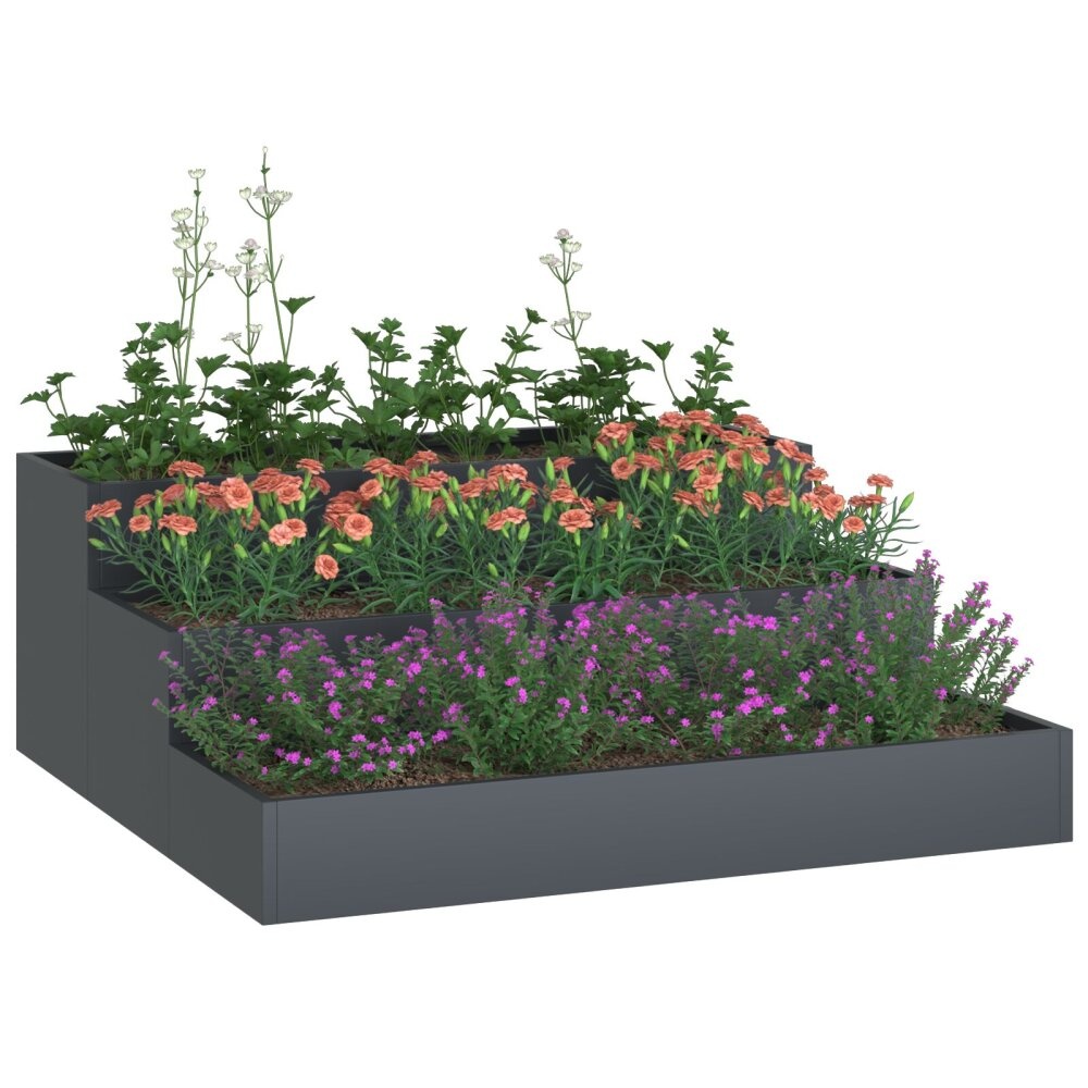VidaXL Tuinplantbak 3-laags 90x90x35 cm Anthraciet Staal