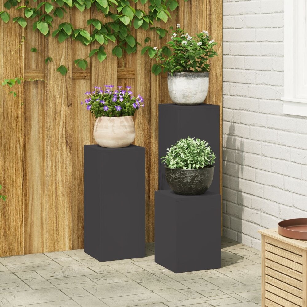 VidaXL Outdoor Plant Stands Pilar 3 stuks Zwart Staal