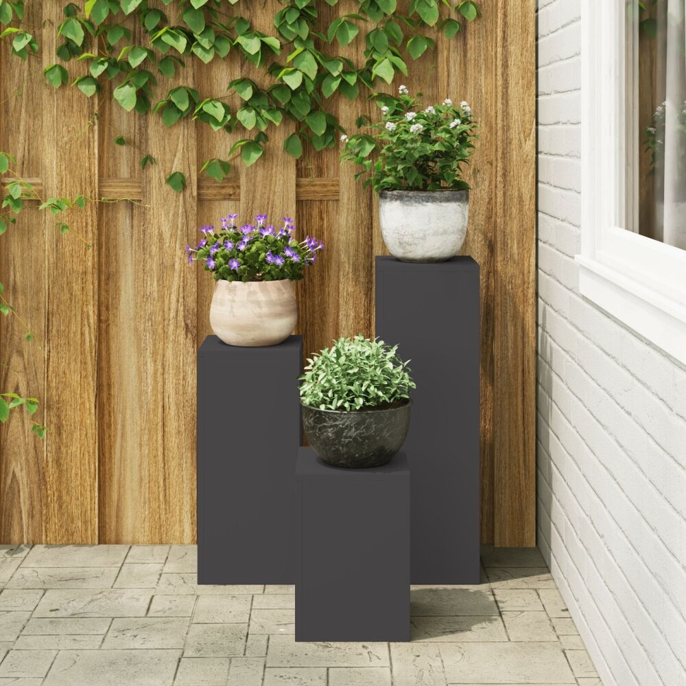 VidaXL Outdoor Plant Stands Pilar 3 stuks Zwart Staal
