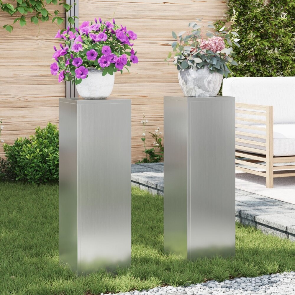 VidaXL Outdoor Plantenstandaards Pilaren 2 stuks 24x24x75 cm Gegalvaniseerd Staal