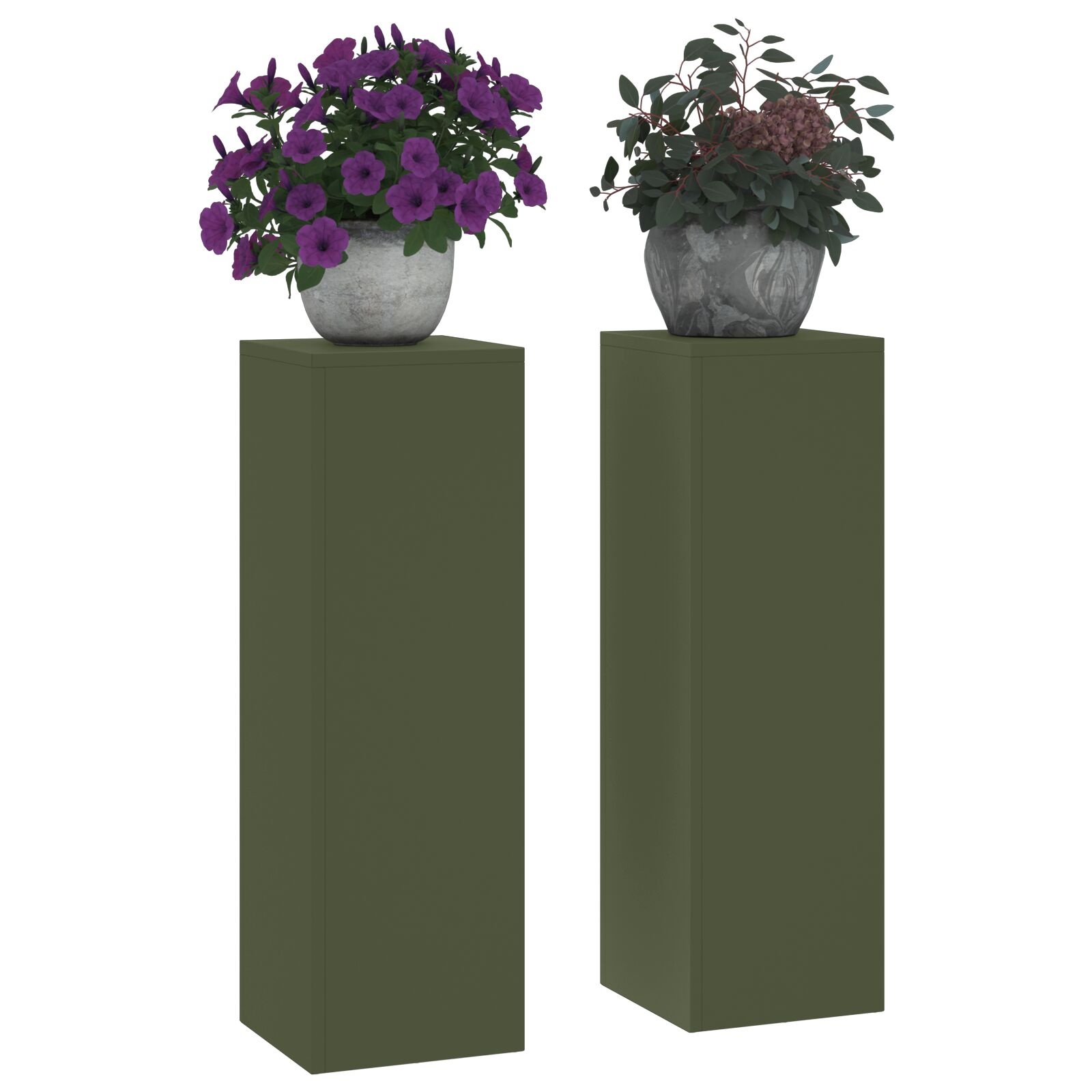 VidaXL Buitenplantenstandaarden Pilar 2 stuks Olijfgroen 24x24x75 cm Staal