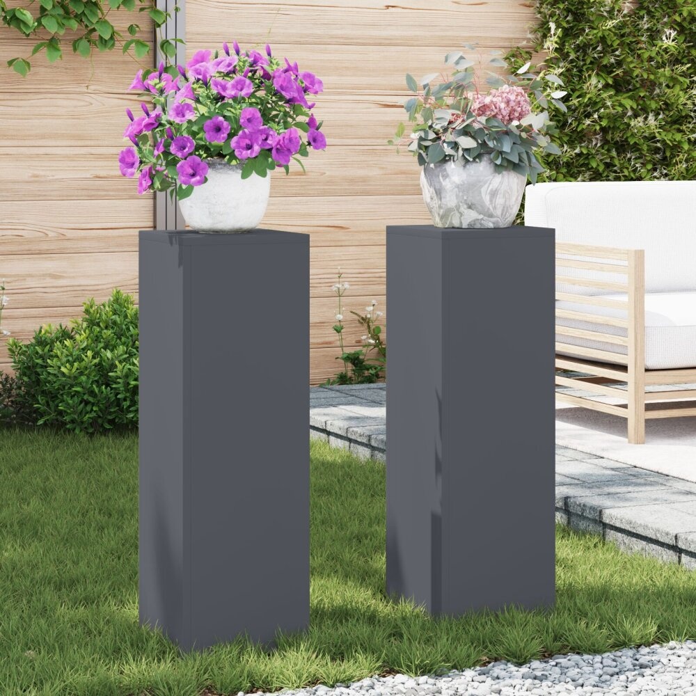 VidaXL Outdoor Plantenstands Pillar 2 stuks Anthraciet 24x24x75 cm Staal