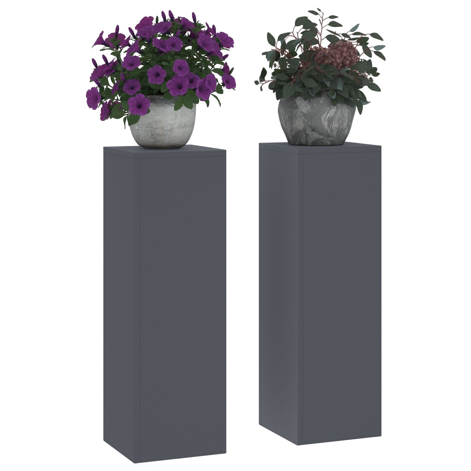 VidaXL Outdoor Plantenstands Pillar 2 stuks Anthraciet 24x24x75 cm Staal