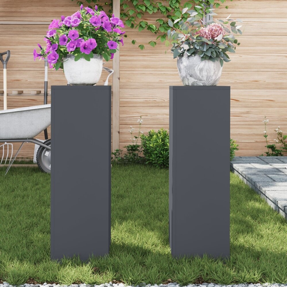 VidaXL Outdoor Plantenstands Pillar 2 stuks Anthraciet 24x24x75 cm Staal