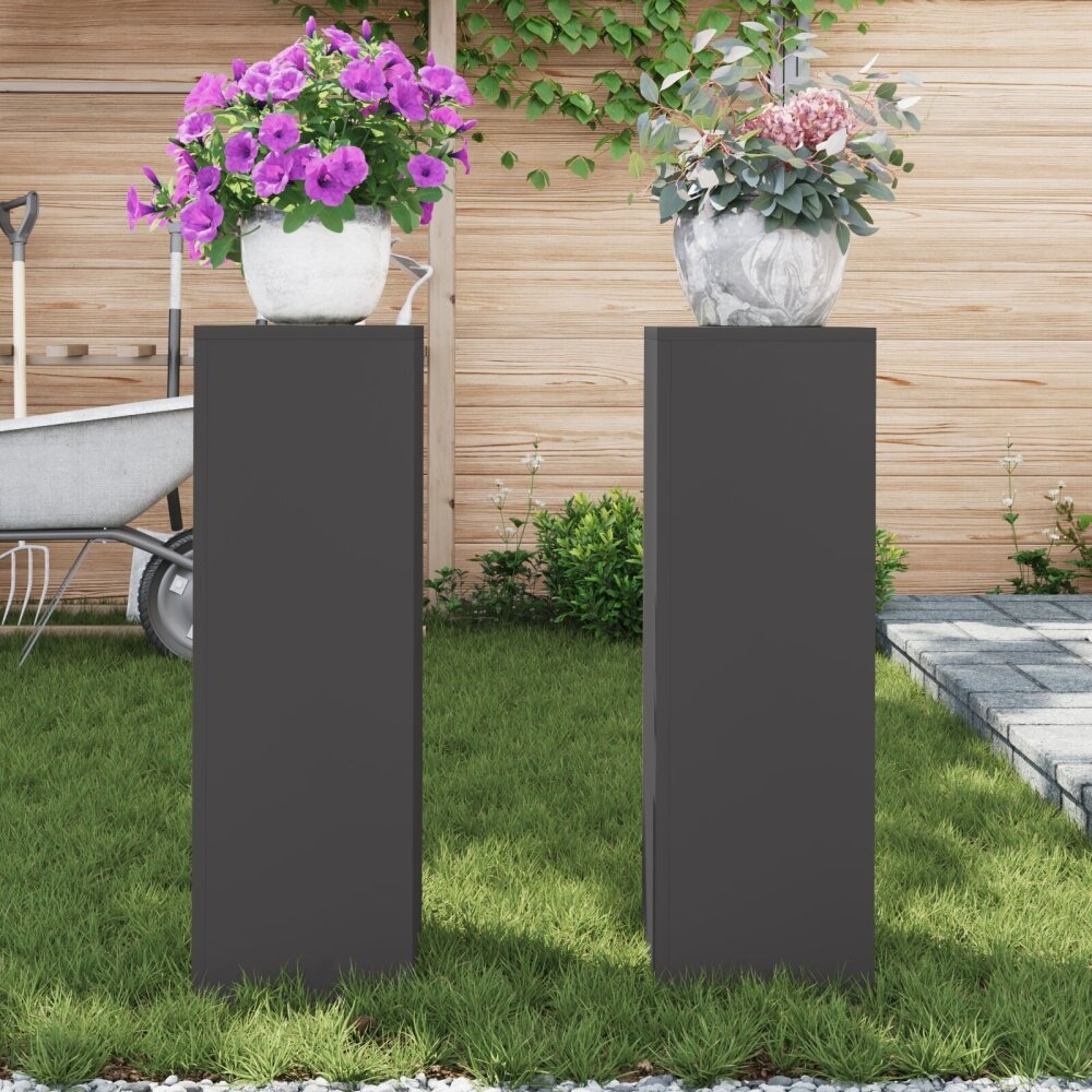 VidaXL Buitenplantenstandaarden Pilar 2 stuks Zwart 24x24x75 cm Staal