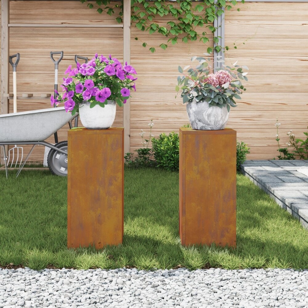 VidaXL Buitenkas Plantenstandaarden Pilaren 2 stuks 24x24x55 cm Weerbestendig Staal