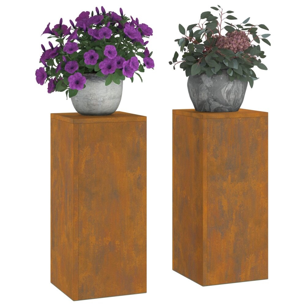 VidaXL Buitenkas Plantenstandaarden Pilaren 2 stuks 24x24x55 cm Weerbestendig Staal