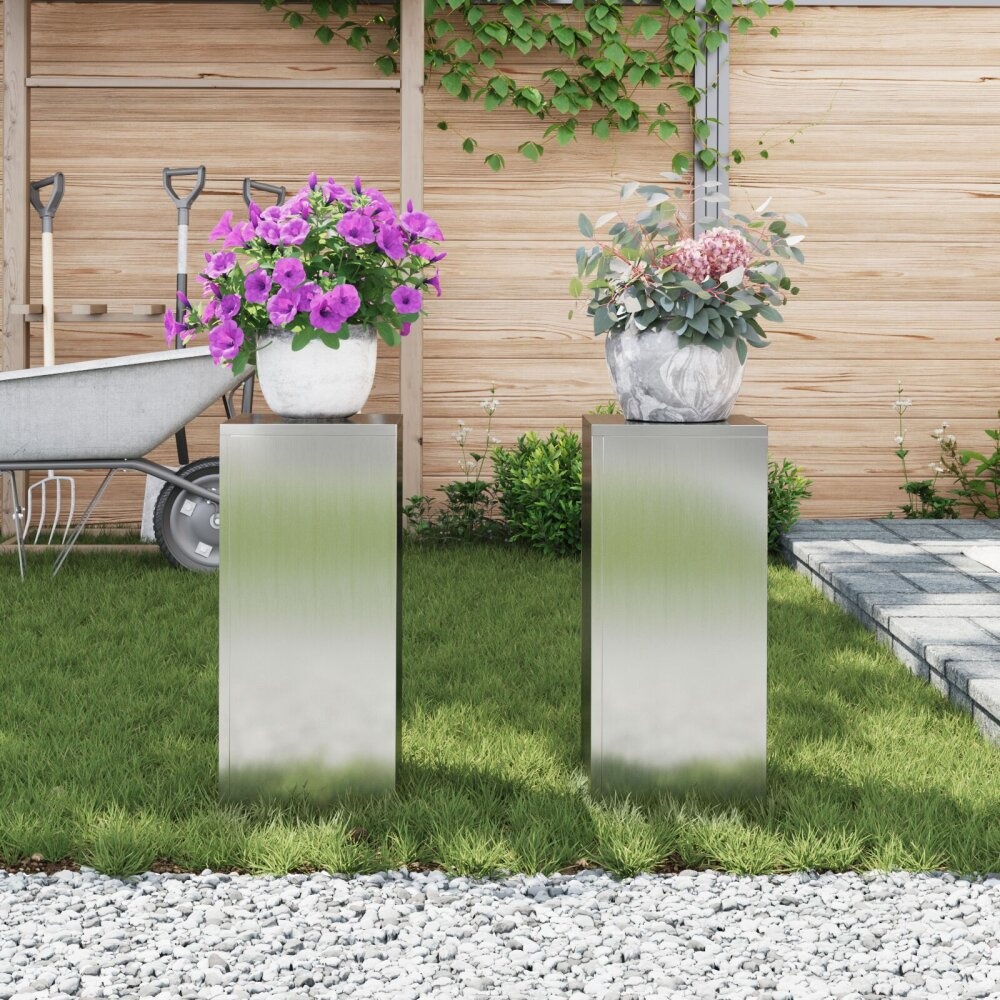 VidaXL Buitenplantenstandaarden Pilaar 2 stuks 24x24x55 cm Verzinkt Staal