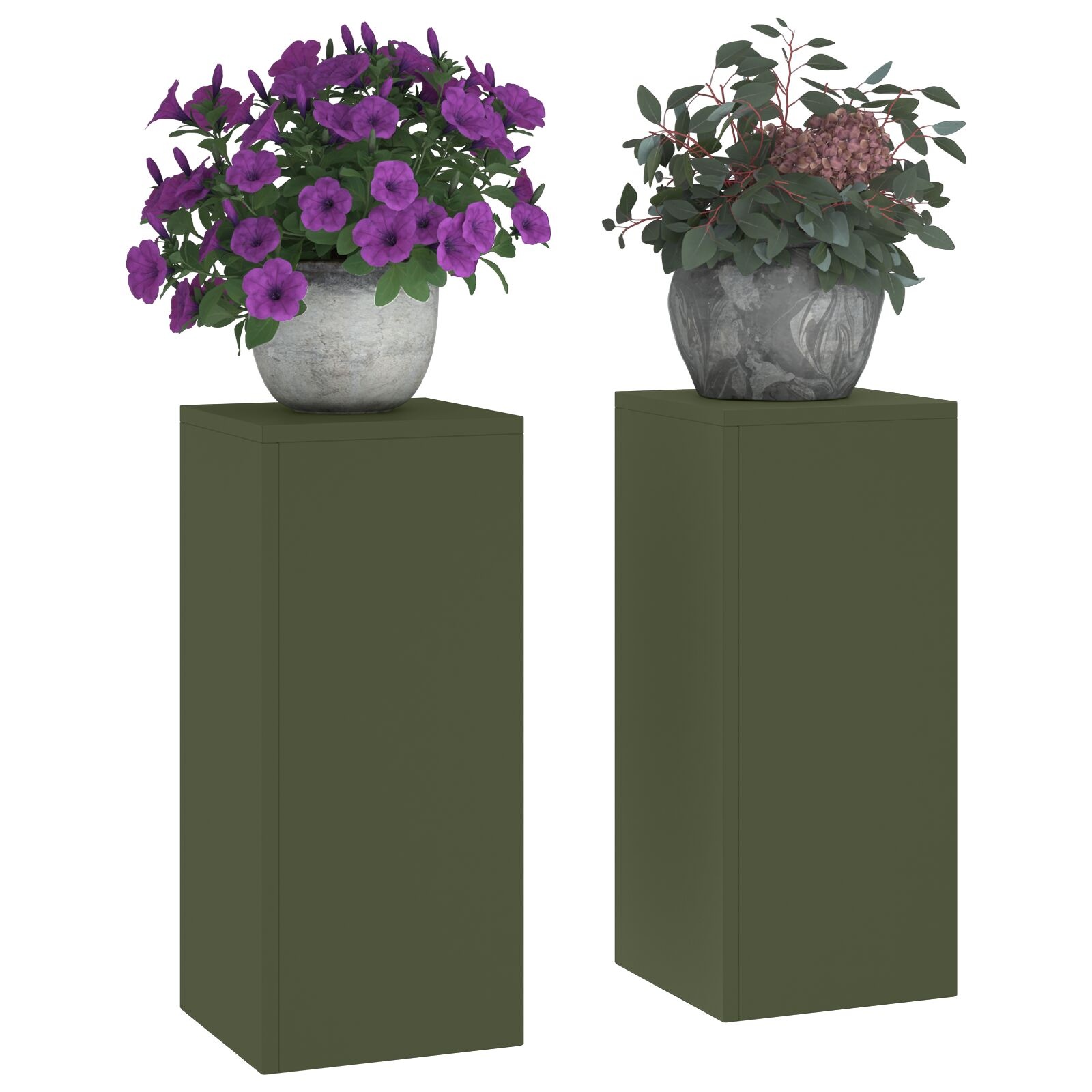 VidaXL Buiten Plantenstands Pilaren 2 stuks Olijfgroen 24x24x55 cm Staal