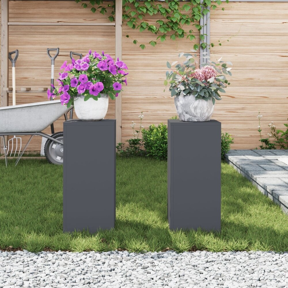 VidaXL Buitenplantstands Pilaren 2 stuks Anthraciet 24x24x55 cm Staal