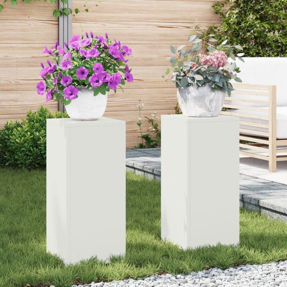 VidaXL Buitengewone Plantenstands Pilaren 2 stuks Wit 24x24x55 cm Staal