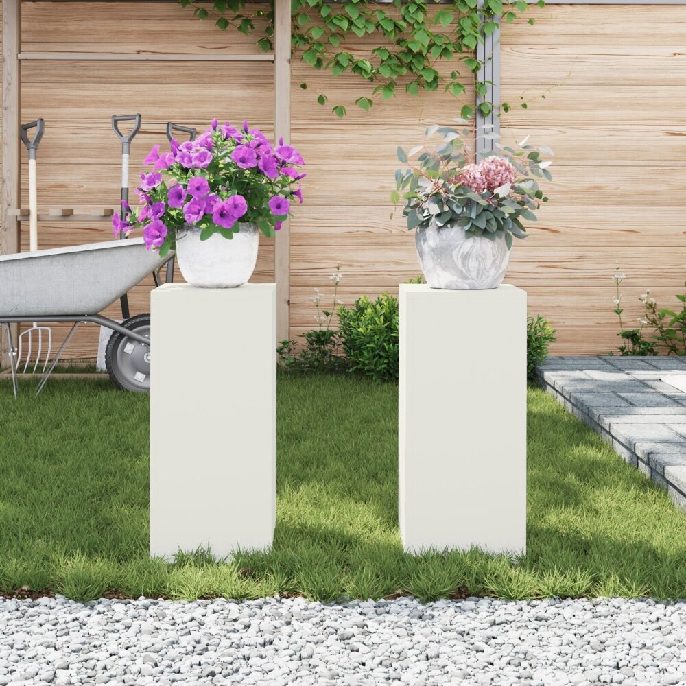 VidaXL Buitengewone Plantenstands Pilaren 2 stuks Wit 24x24x55 cm Staal