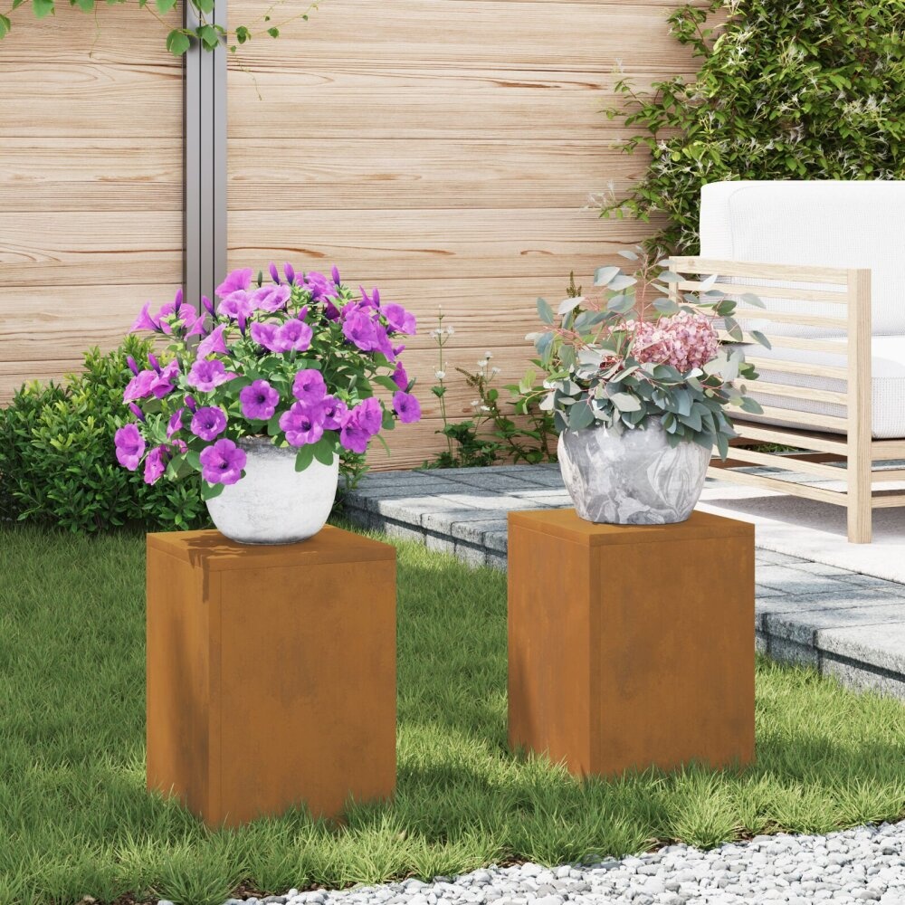 VidaXL Outdoor Plant Stands Pilaar 2 stuks 24x24x35 cm Weerbestendig Staal