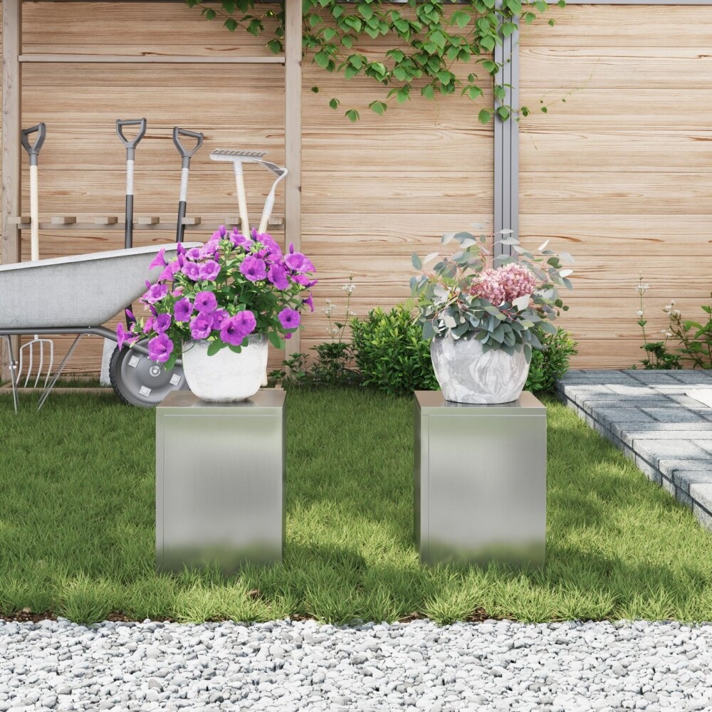 VidaXL Buitengewone Plantenstands Pilaren 2 stuks 24x24x35 cm Galvaniseer Staal