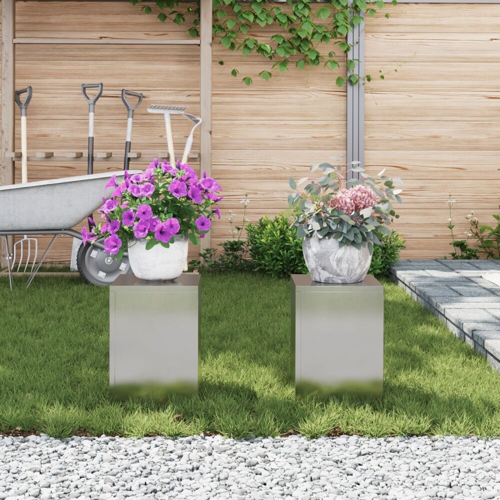 VidaXL Buitenplantenstands Pilaren 2 stuks 24x24x35 cm RVS