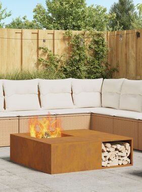 VidaXL Vuurkorf met Houtopslag 100x100x30 cm Weerbestendig Staal