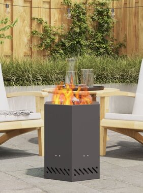 VidaXL Rookloos Vuurkorf Hexagonaal Zwart 38x38x51 cm Staal