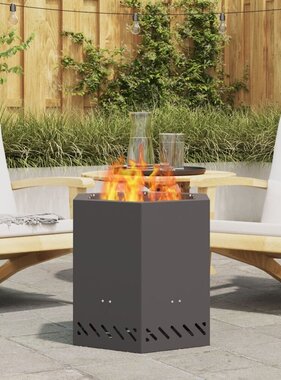 VidaXL Rookloze Vuurkorf Hexagonaal Zwart 48x48x51 cm Staal