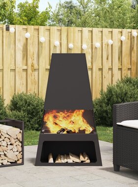 VidaXL Vuurkorf met Houtopslag Zwart 60x35x100 cm Staal