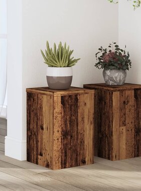 VidaXL Plantenstandaards 2 st 20x20x30 cm bewerkt hout oud houtkleurig