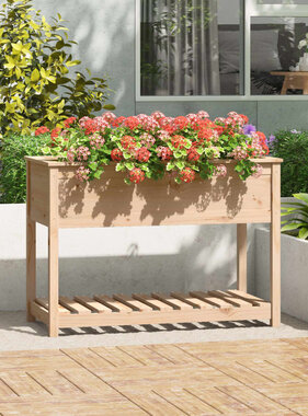 VidaXL Plantenbak met schap 111,5x54x81 cm massief grenenhout