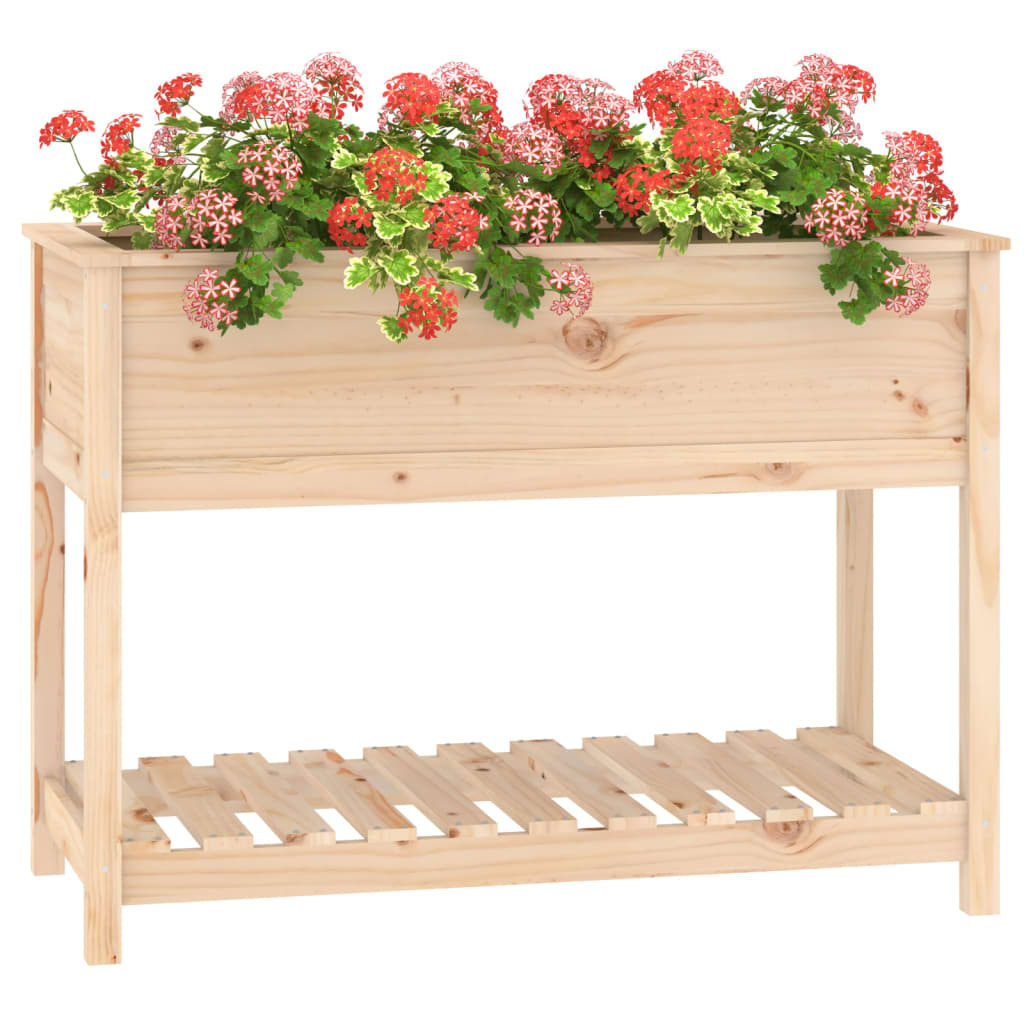 VidaXL Plantenbak met schap 111,5x54x81 cm massief grenenhout