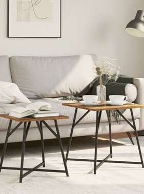 VidaXL Bijzettafel Set van 2 Oud Hout, Geengineerd Hout en Metaal
