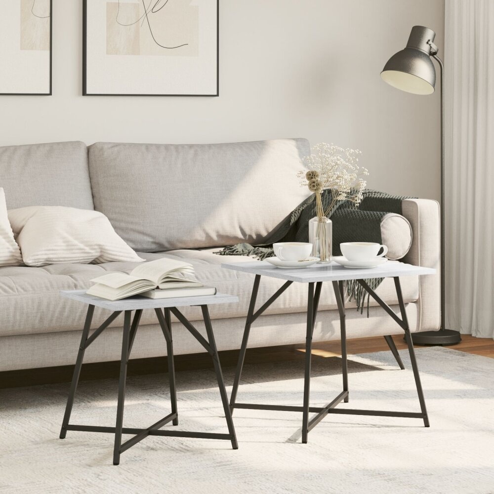 VidaXL Bijzettafelset van 2 st Grey Sonoma Hout en Metaal