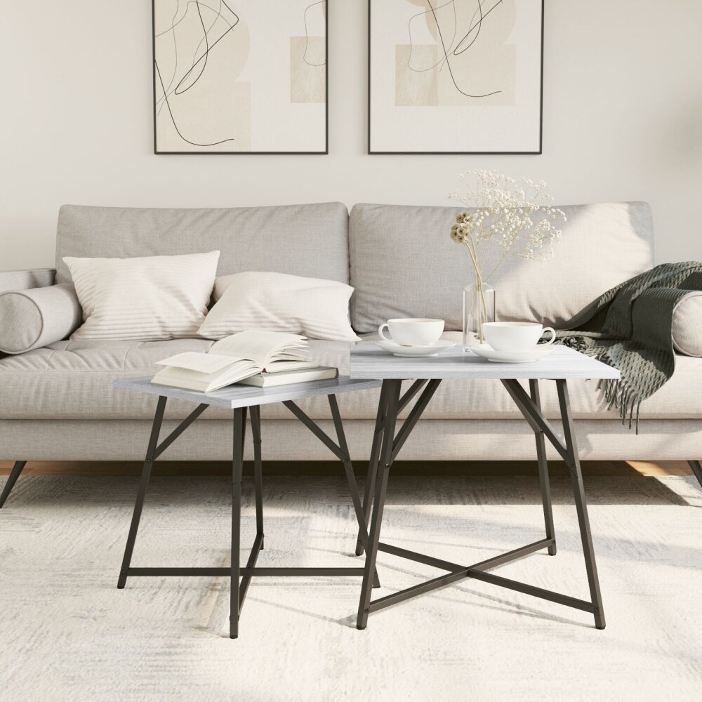 VidaXL Bijzettafelset van 2 st Grey Sonoma Hout en Metaal