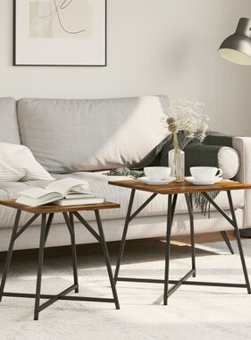 VidaXL Bijzettafel Set van 2 Gerookt Eiken en Metaal