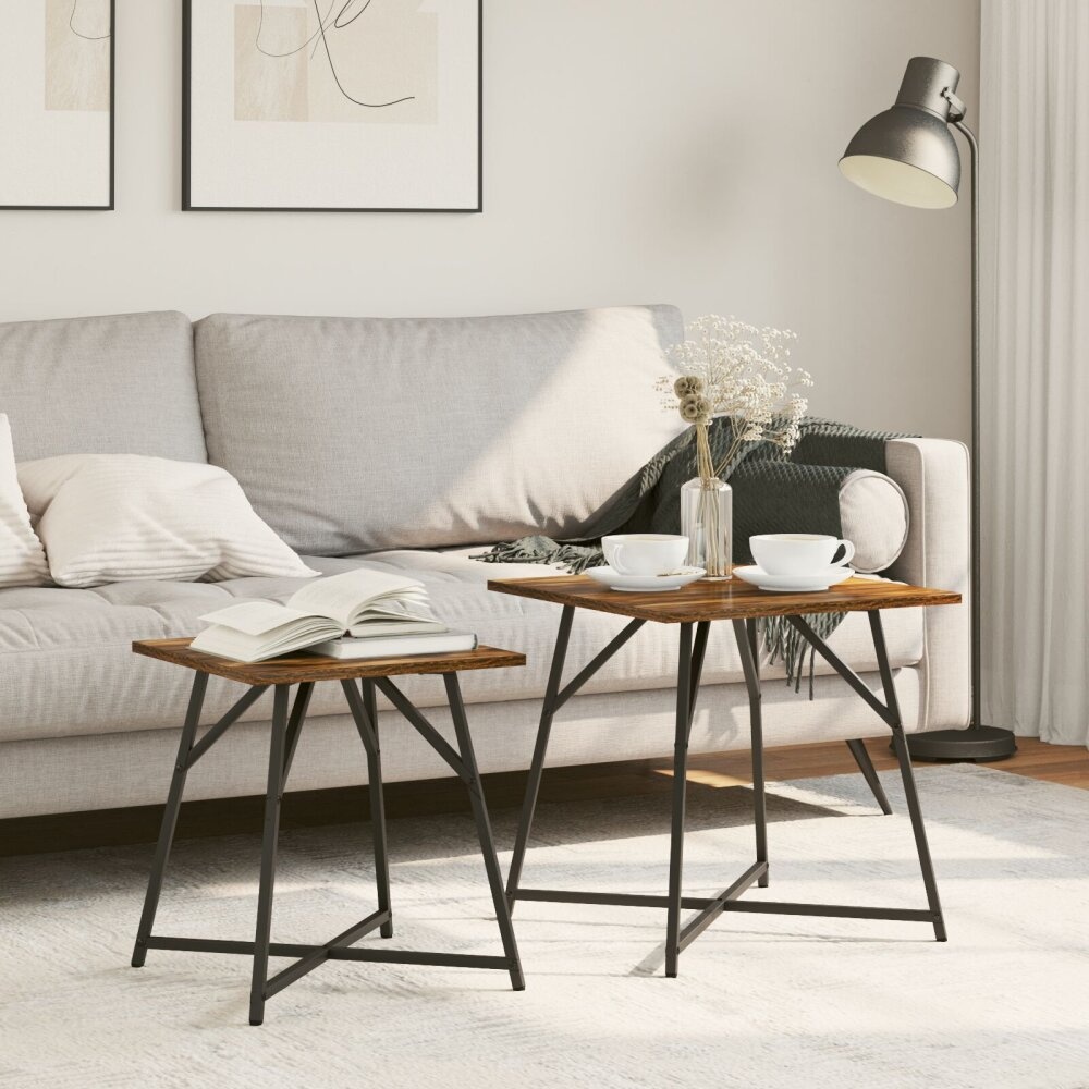 VidaXL Bijzettafel Set van 2 Gerookt Eiken en Metaal