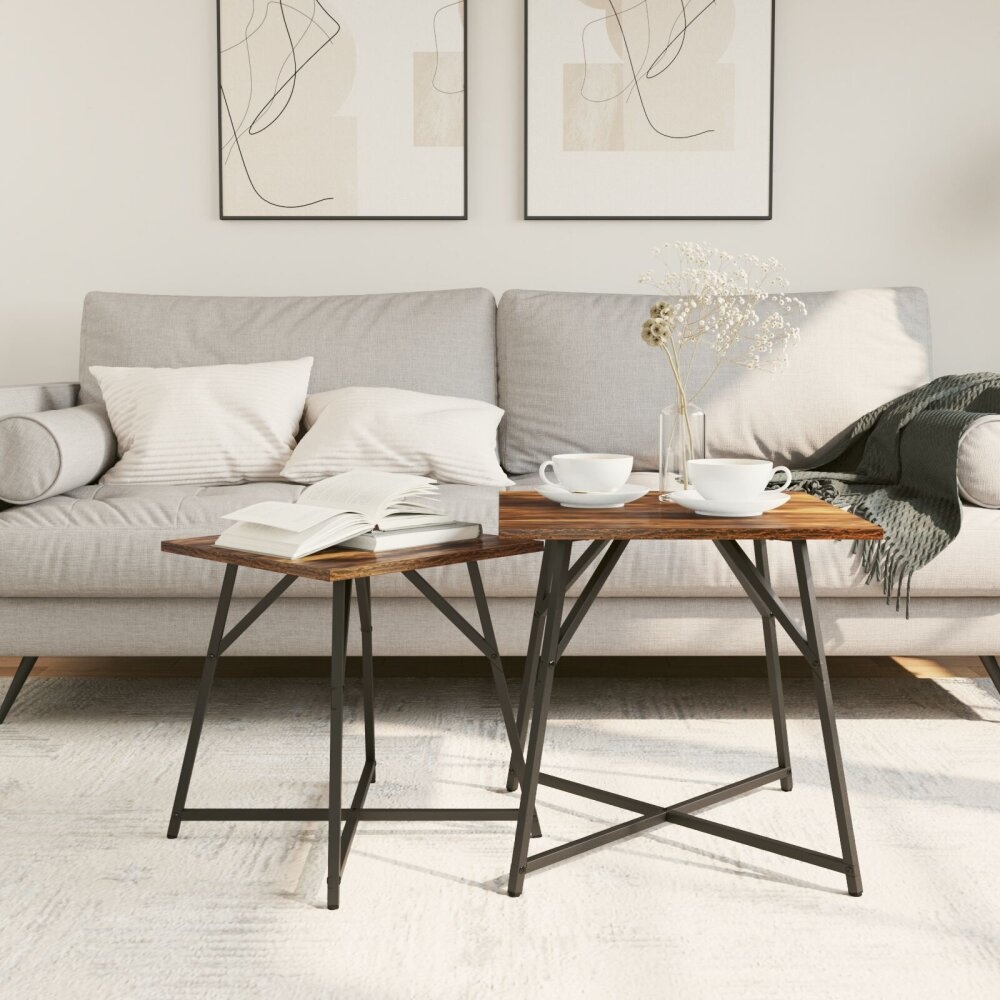 VidaXL Bijzettafel Set van 2 Gerookt Eiken en Metaal