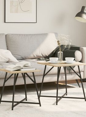 VidaXL Bijzettafel Set van 2 - Sonoma Eiken Hout en Metaal