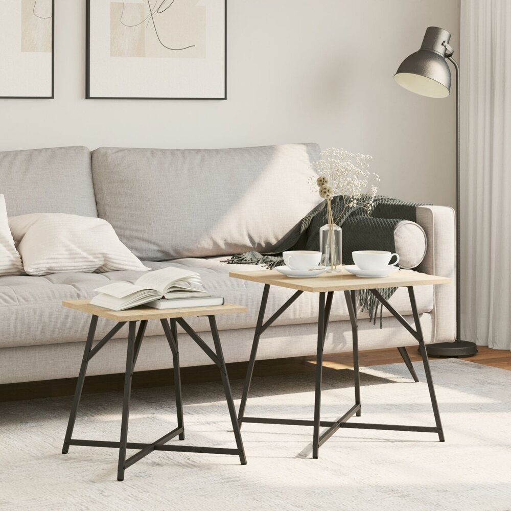 VidaXL Bijzettafel Set van 2 - Sonoma Eiken Hout en Metaal