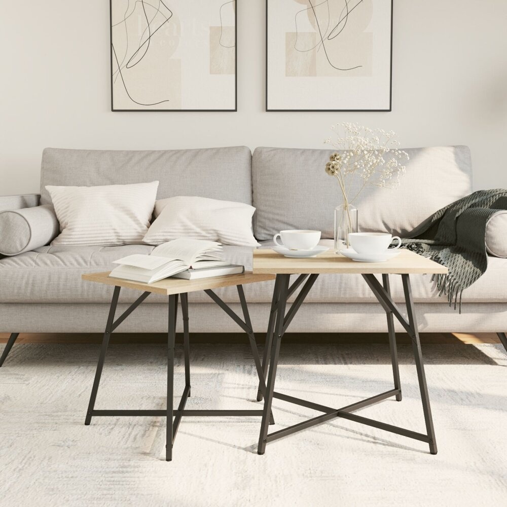 VidaXL Bijzettafel Set van 2 - Sonoma Eiken Hout en Metaal