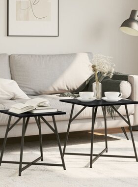 VidaXL Bijzettafel Set van 2 Zwart Eikenhout en Metaal