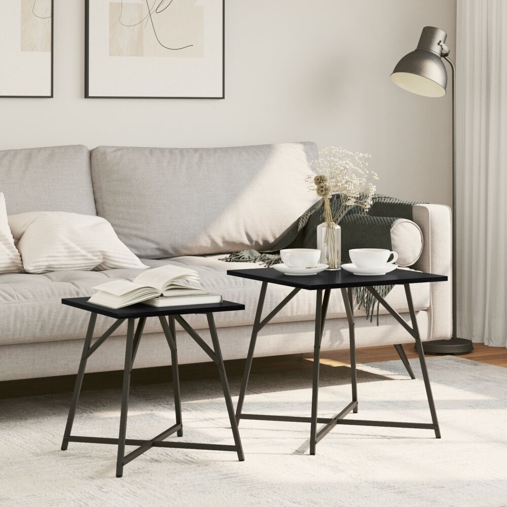 VidaXL Bijzettafel Set van 2 Zwart Eikenhout en Metaal