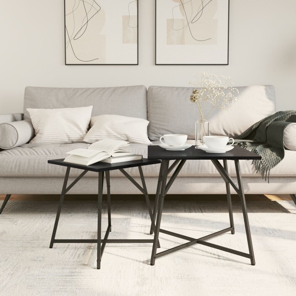 VidaXL Bijzettafel Set van 2 Zwart Eikenhout en Metaal