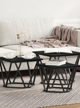 VidaXL Bijzettafels 3 stuks Zwart Eiken Hout