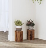 VidaXL Plantenstandaards 2 st 10x10x18 cm bewerkt hout oud houtkleurig