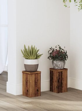 VidaXL Plantenstandaards 2 st 10x10x18 cm bewerkt hout oud houtkleurig