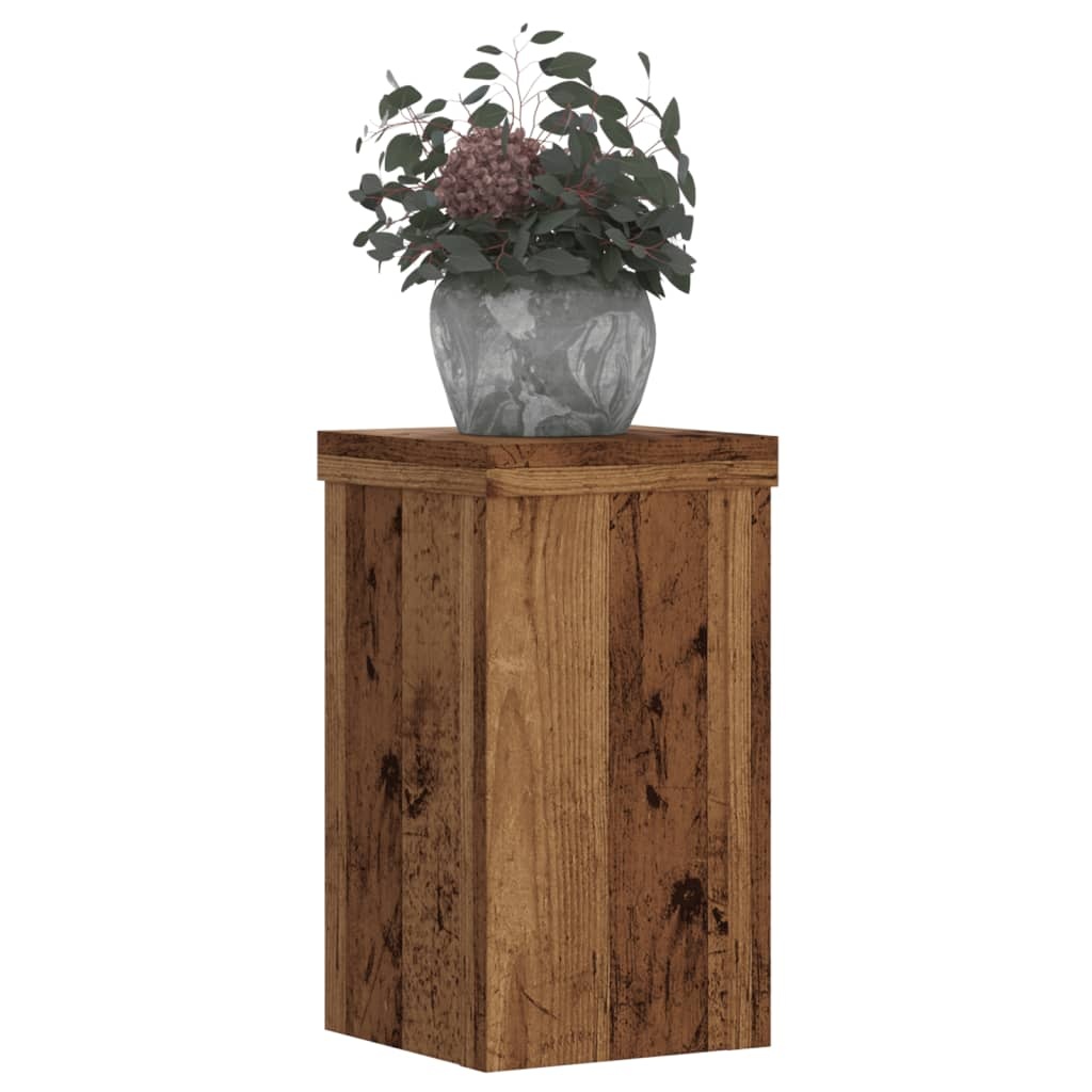 VidaXL Plantenstandaards 2 st 10x10x18 cm bewerkt hout oud houtkleurig