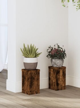 VidaXL Plantenstandaards 2 st 10x10x18 cm bewerkt hout gerookt eiken